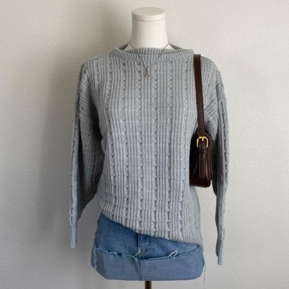 Vintage Juice Italy Gray Chunky Knit Pullover Sweater Old Money